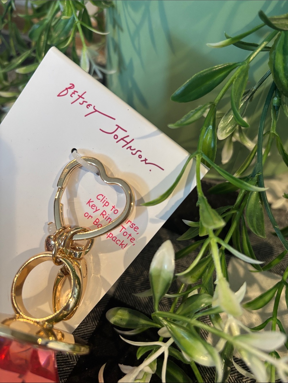 Betsey Johnson Gold-Tone Keychain with Red Gem Pacifier Charm - Picture 4 of 4